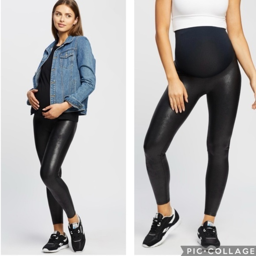 Spanx Mama Maternity Faux Leather High Waisted Full Length Leggings